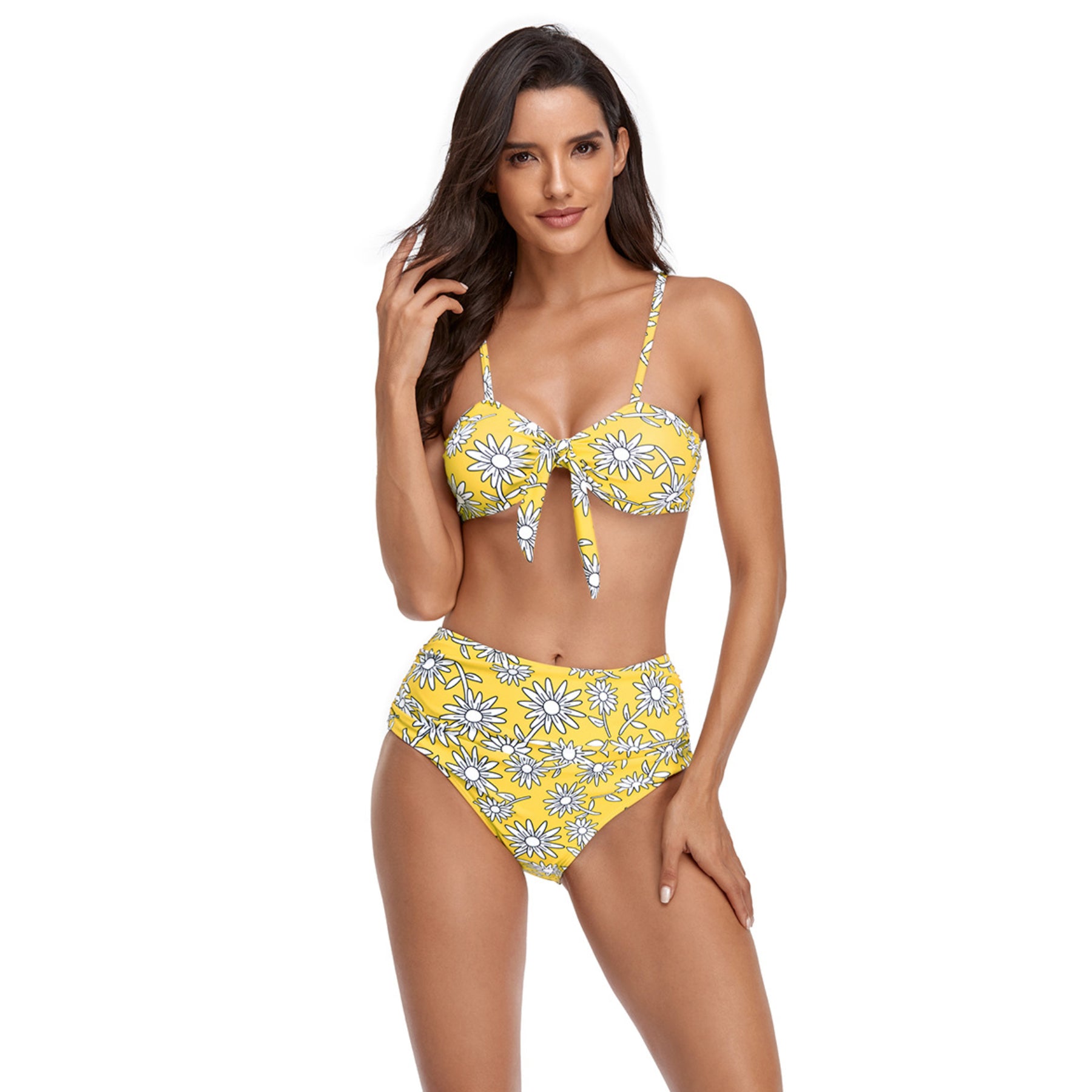 Floral Print Bowknot High Rise Bikini Swimsuit Set - Quaworth