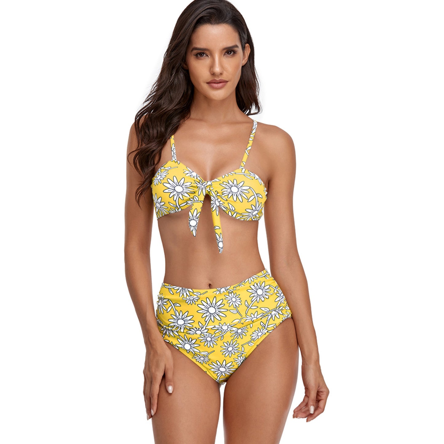 Floral Print Bowknot High Rise Bikini Swimsuit Set - Quaworth