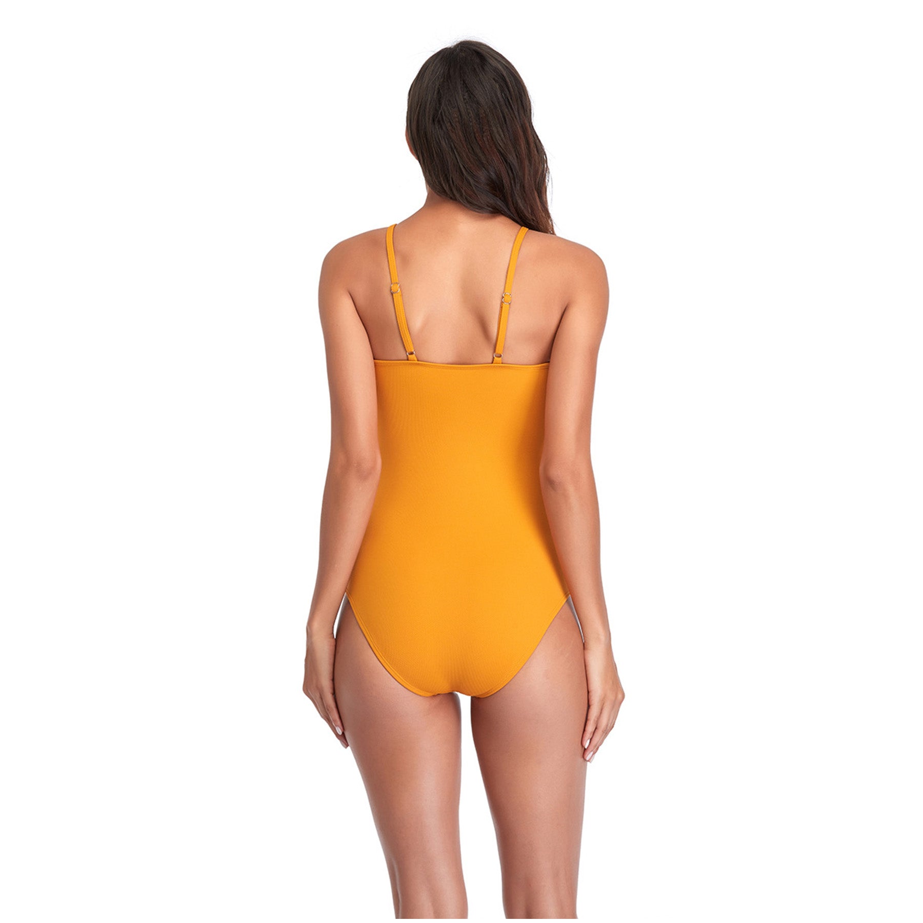 Solid Color Bow Narrow Shoulder Band One Piece Swimsuit - Quaworth