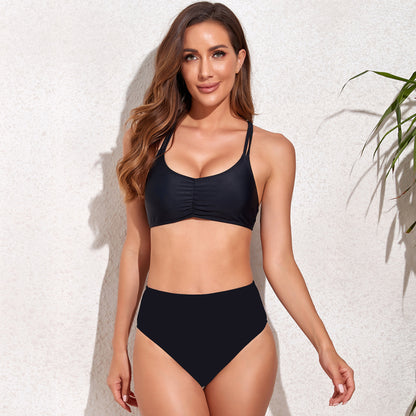 Floral Print Two Piece High Rise Pleated Bikini Swimsuit Set - Quaworth