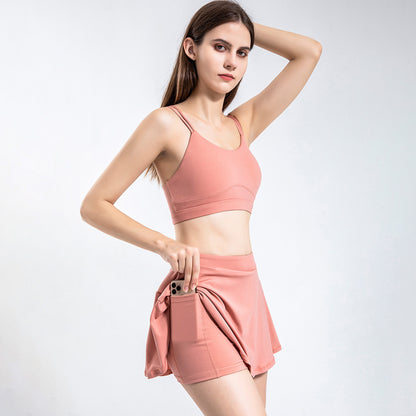 Solid Color Inner Pocket Short Workout Skort - Quaworth