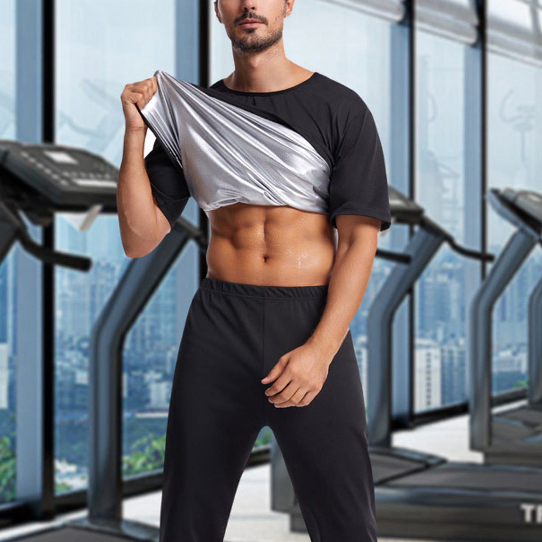 Solid Color Silver Coating Heat Trapping Sauna Sweat Workout Top - Quaworth