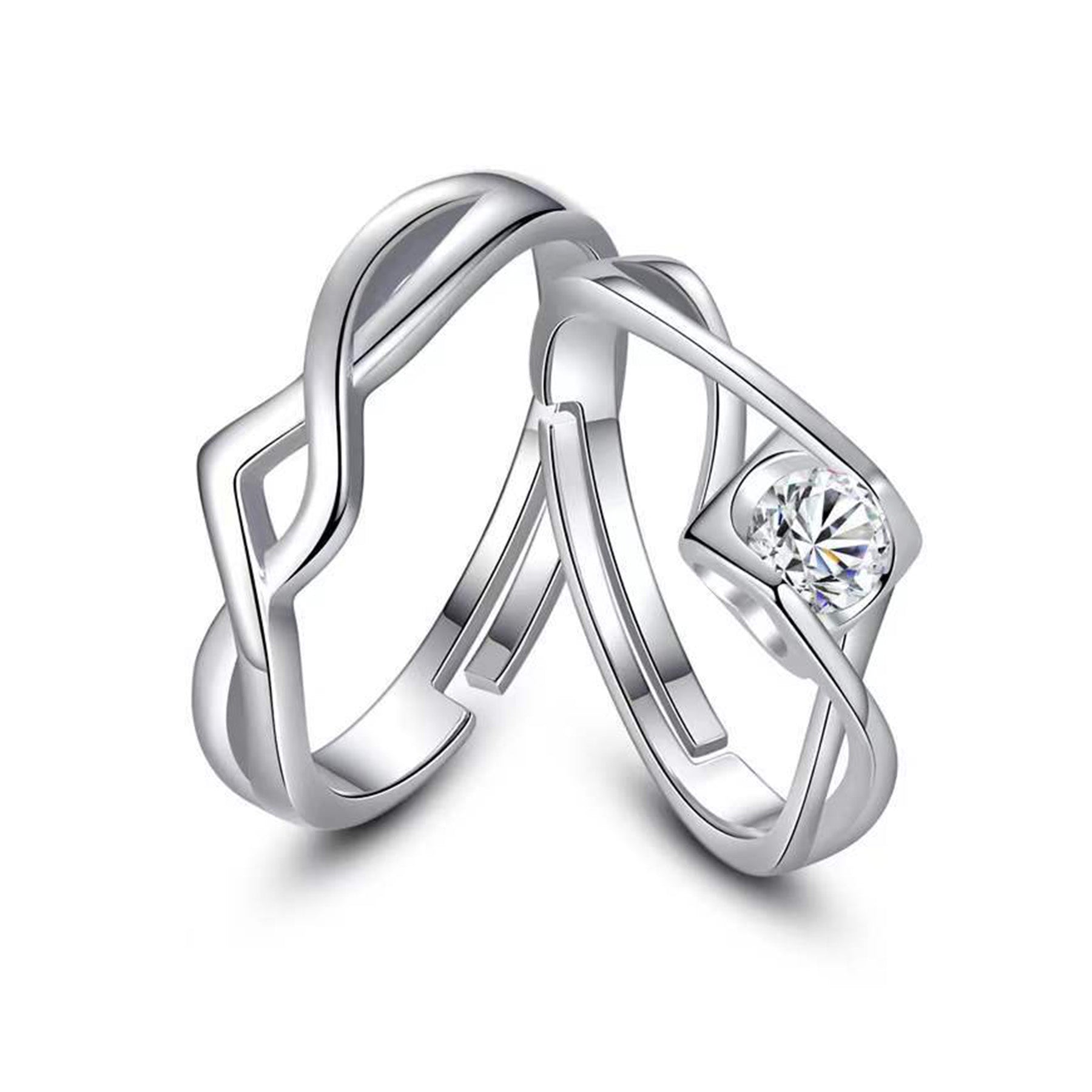 White Rhodium Plated Zircon Adjustable Ring - Quaworth