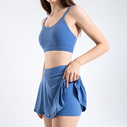 Solid Color Inner Pocket Short Workout Skort - Quaworth