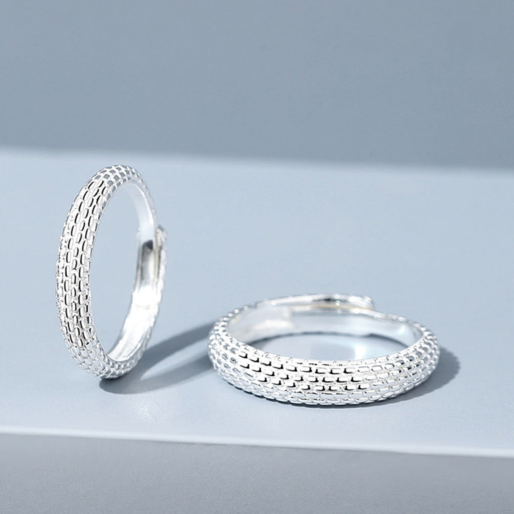 Sterling Silver Grid Adjustable Plain Circle Ring - Quaworth