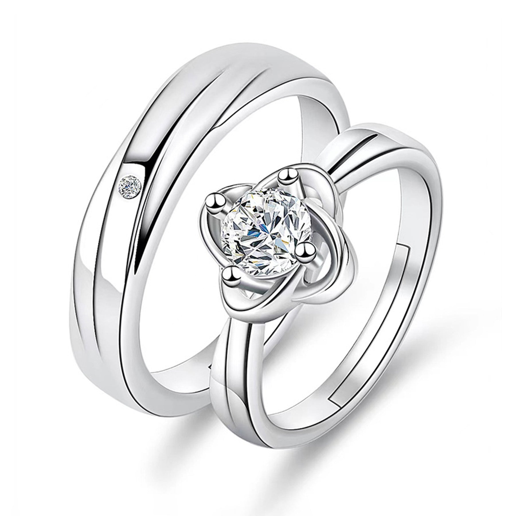 White Rhodium Plated Zircon Adjustable Ring - Quaworth