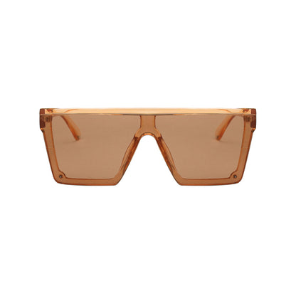 Large Square Flat Top Transparent Frame One Piece Shield Lens Sunglasses - Quaworth