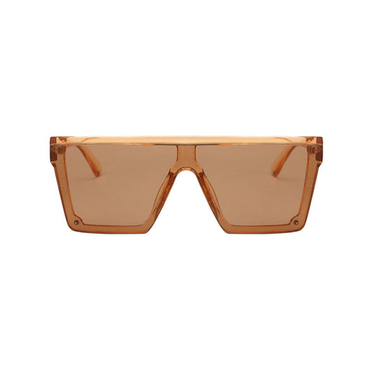 Large Square Flat Top Transparent Frame One Piece Shield Lens Sunglasses - Quaworth