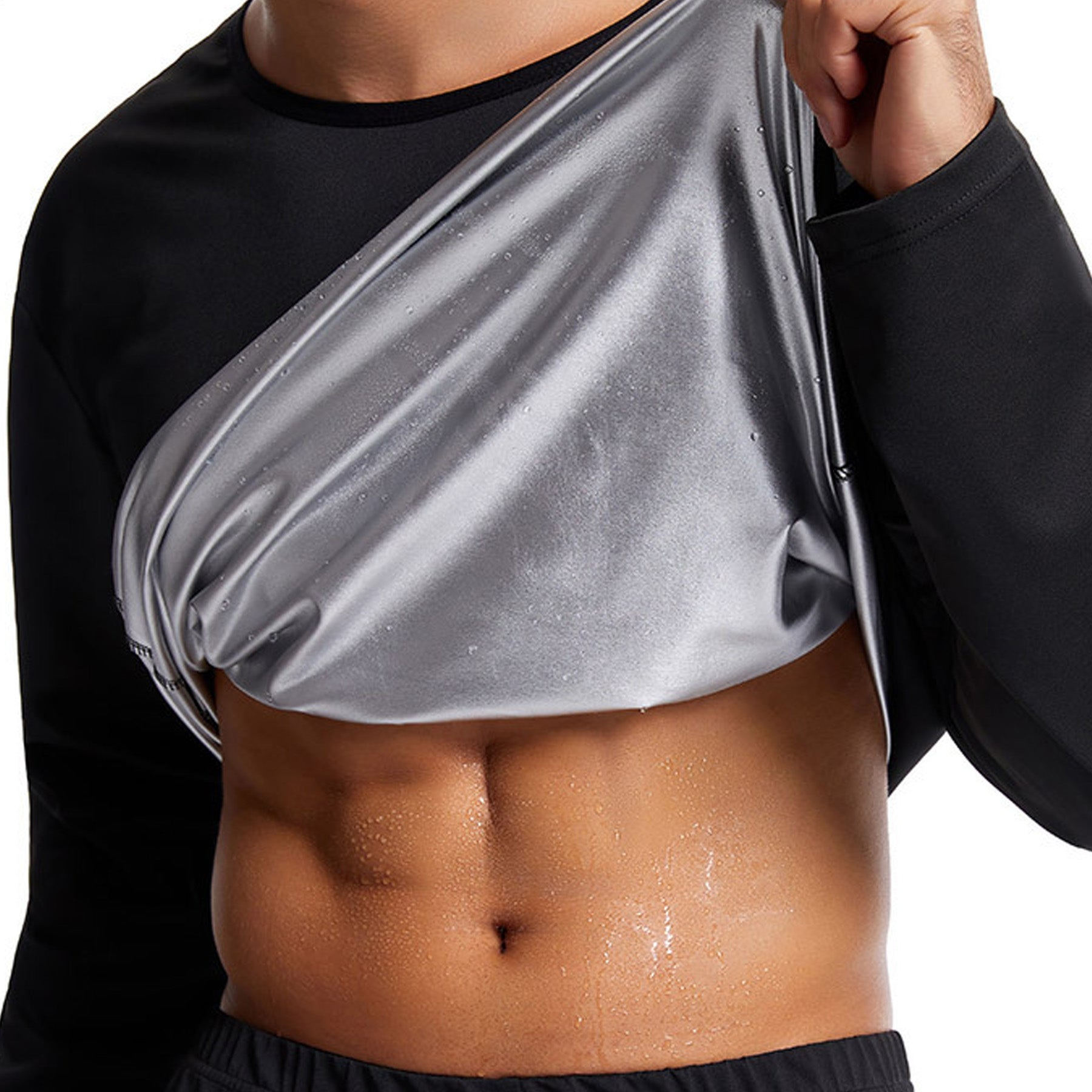 Solid Color Silver Coating Heat Trapping Sauna Sweat Workout Top - Quaworth