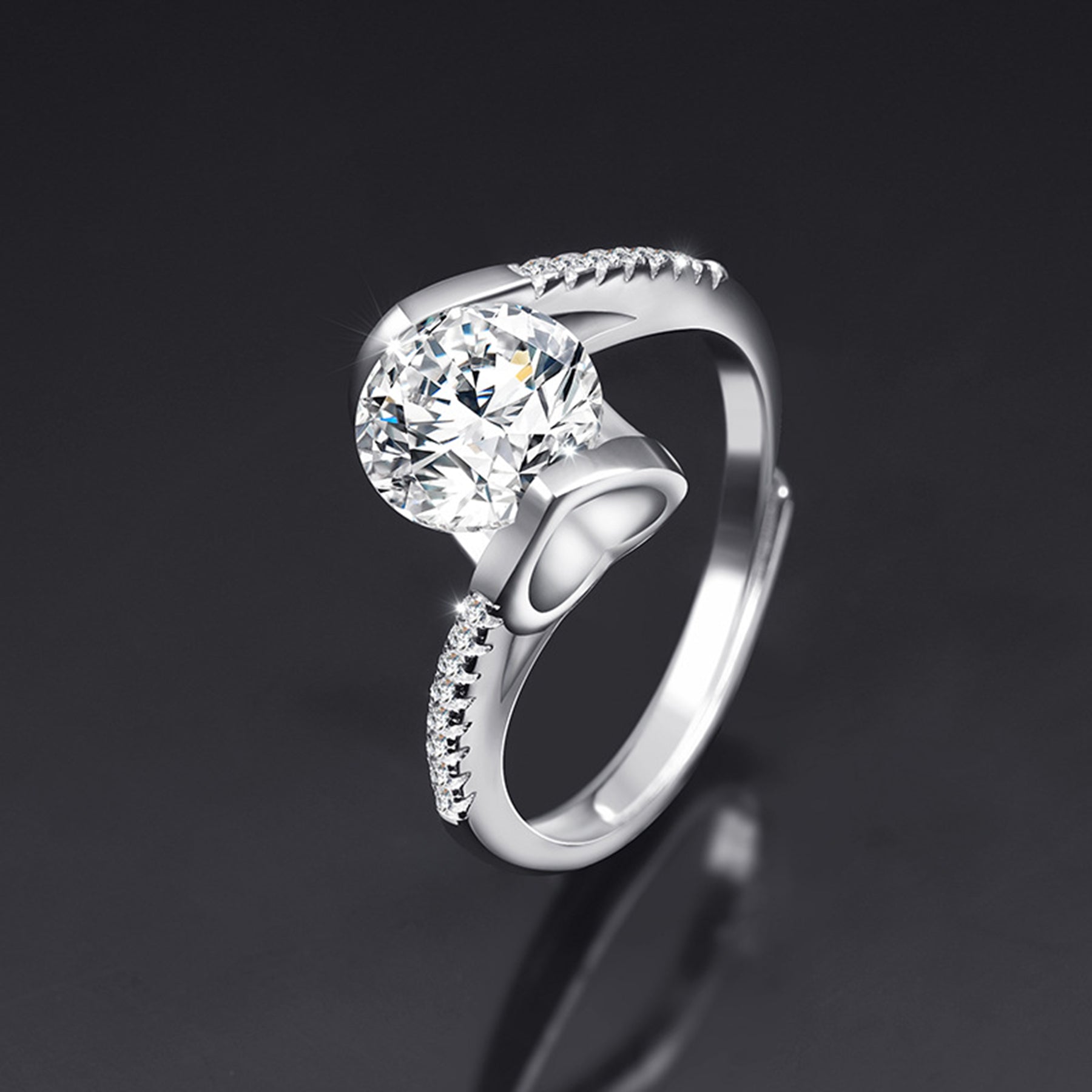 Moissanite Adjustable Open Band Ring - Quaworth