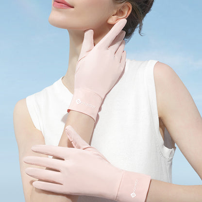 Solid Color Sunscreen Silicon Nonslip Touchscreen Ice Silk Wrist Gloves - Quaworth