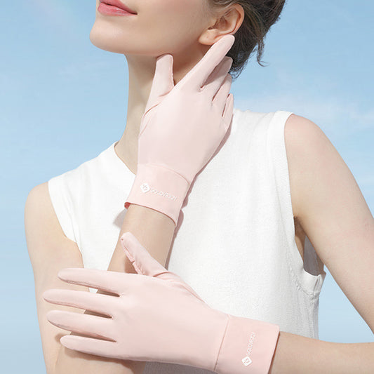 Solid Color Sunscreen Silicon Nonslip Touchscreen Ice Silk Wrist Gloves - Quaworth