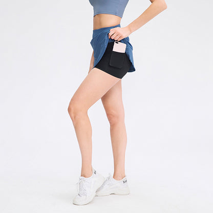 Solid Color High Rise Inner Pocket Sport Skort - Quaworth