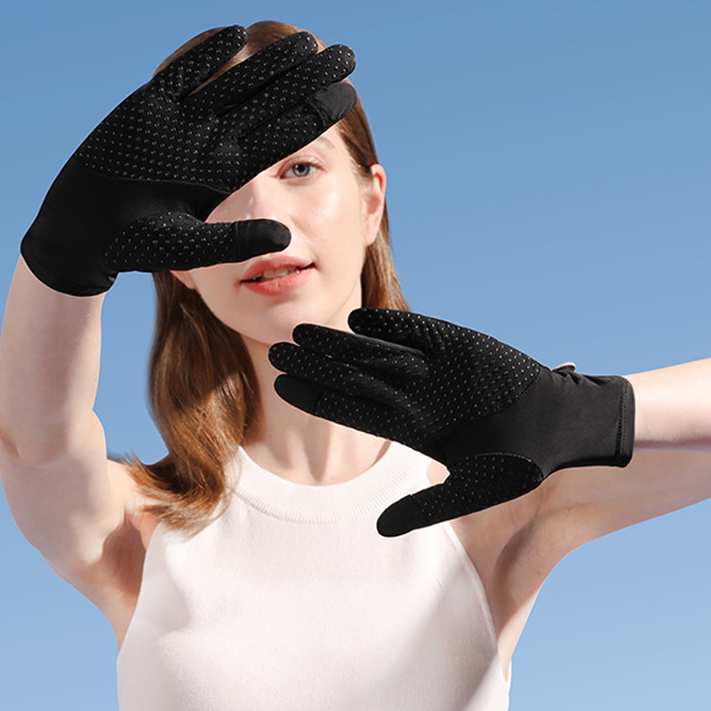 Solid Color Sunscreen Silicon Nonslip Touchscreen Ice Silk Wrist Band Wrist Gloves - Quaworth