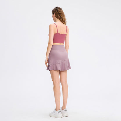 Solid Color High Rise Inner Pocket Sport Skort - Quaworth