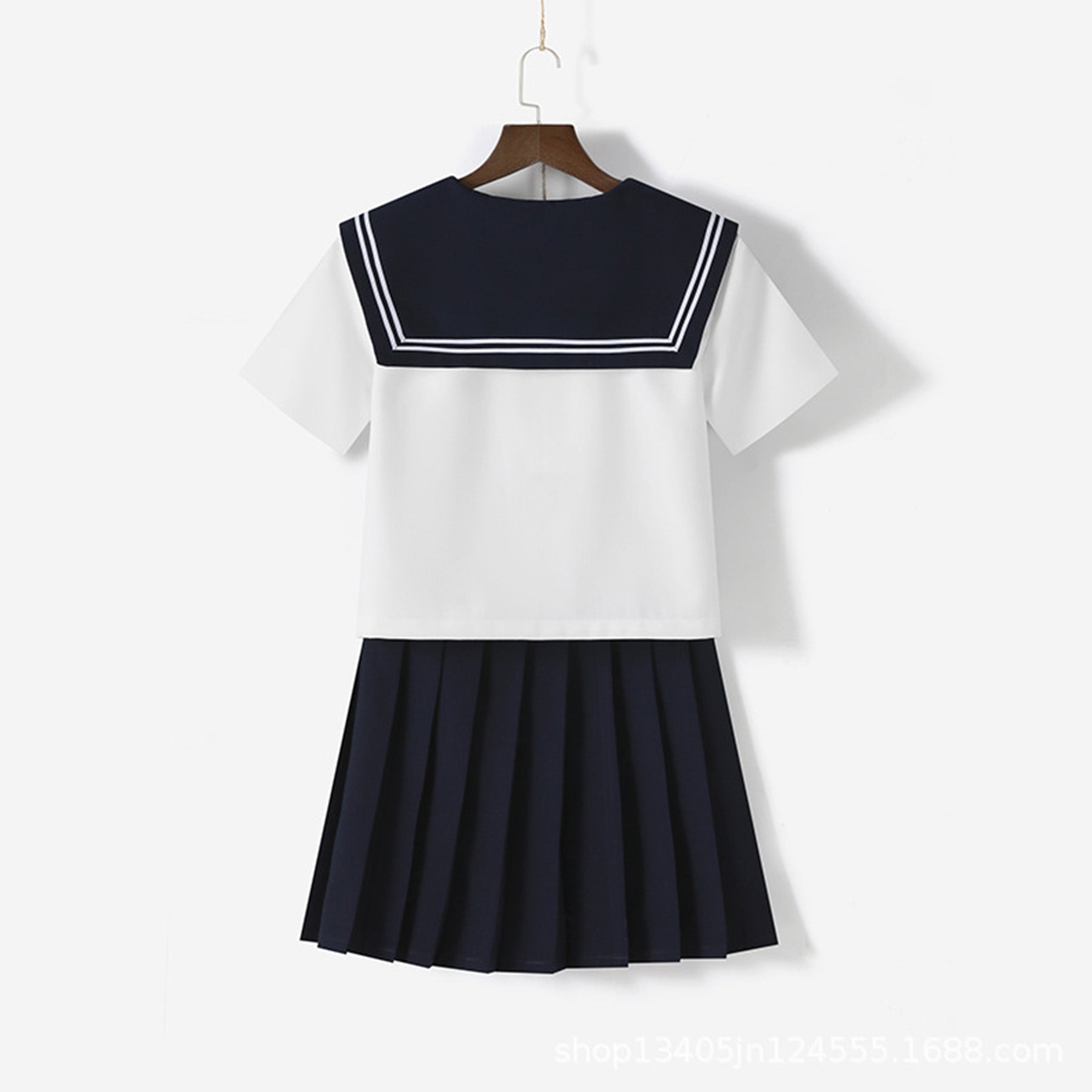 White Navy Broad Collar Two Line Square Flap Cravat Bow Sailor School Uniform - Quaworth