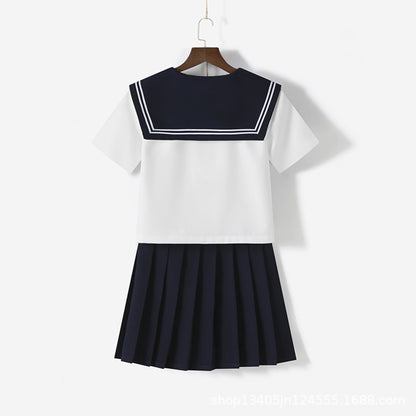 White Navy Broad Collar Two Line Square Flap Cravat Bow Sailor School Uniform - Quaworth
