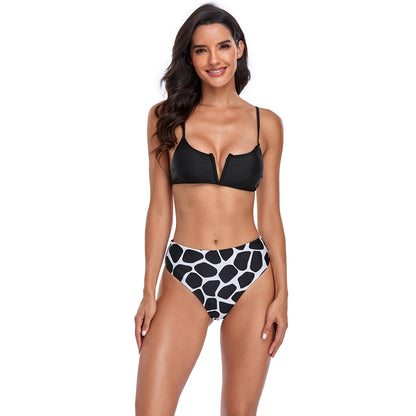 Floral Print V Bralette High Rise Split Bikini Swimsuit Set - Quaworth