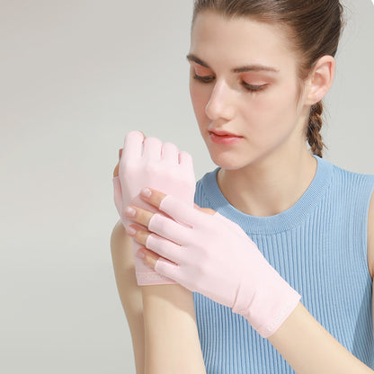 Solid Color Ice Silk Fingerless Manicure Skincare Wrist Gloves - Quaworth