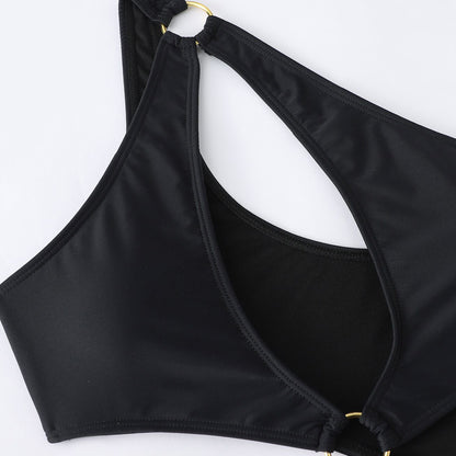 Solid Color Ring Connect Bikini Swimsuit - Quaworth