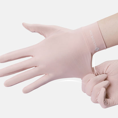 Solid Color Sunscreen Silicon Nonslip Touchscreen Ice Silk Wrist Gloves - Quaworth