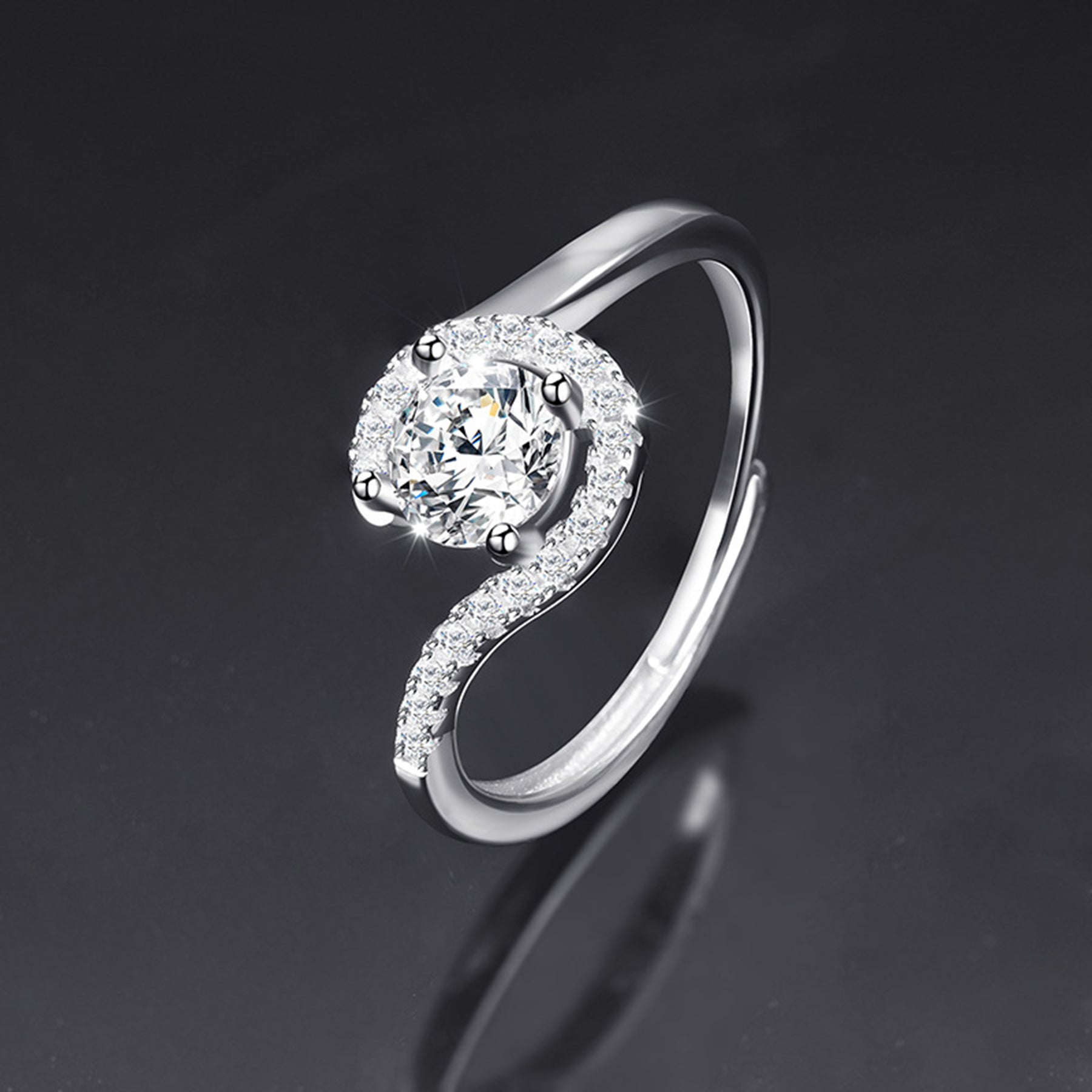 Moissanite Adjustable Open Band Ring - Quaworth