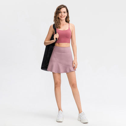 Solid Color High Rise Inner Pocket Sport Skort - Quaworth