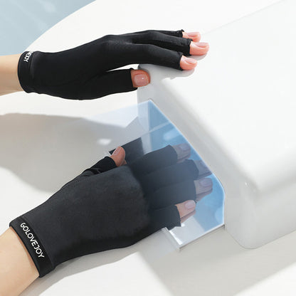 Solid Color Ice Silk Fingerless Manicure Skincare Wrist Gloves - Quaworth