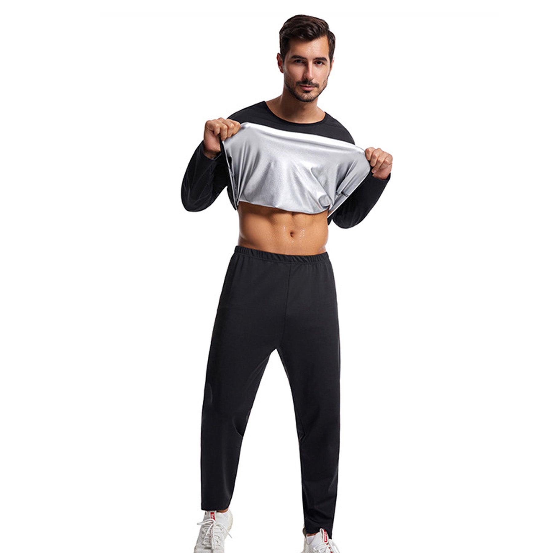 Solid Color Silver Coating Heat Trapping Sauna Sweat Workout Top - Quaworth