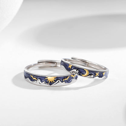 Sterling Silver Sun Moon Adjustable Ring - Quaworth