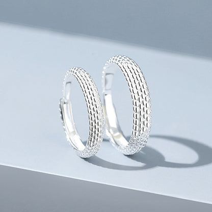 Sterling Silver Grid Adjustable Plain Circle Ring - Quaworth