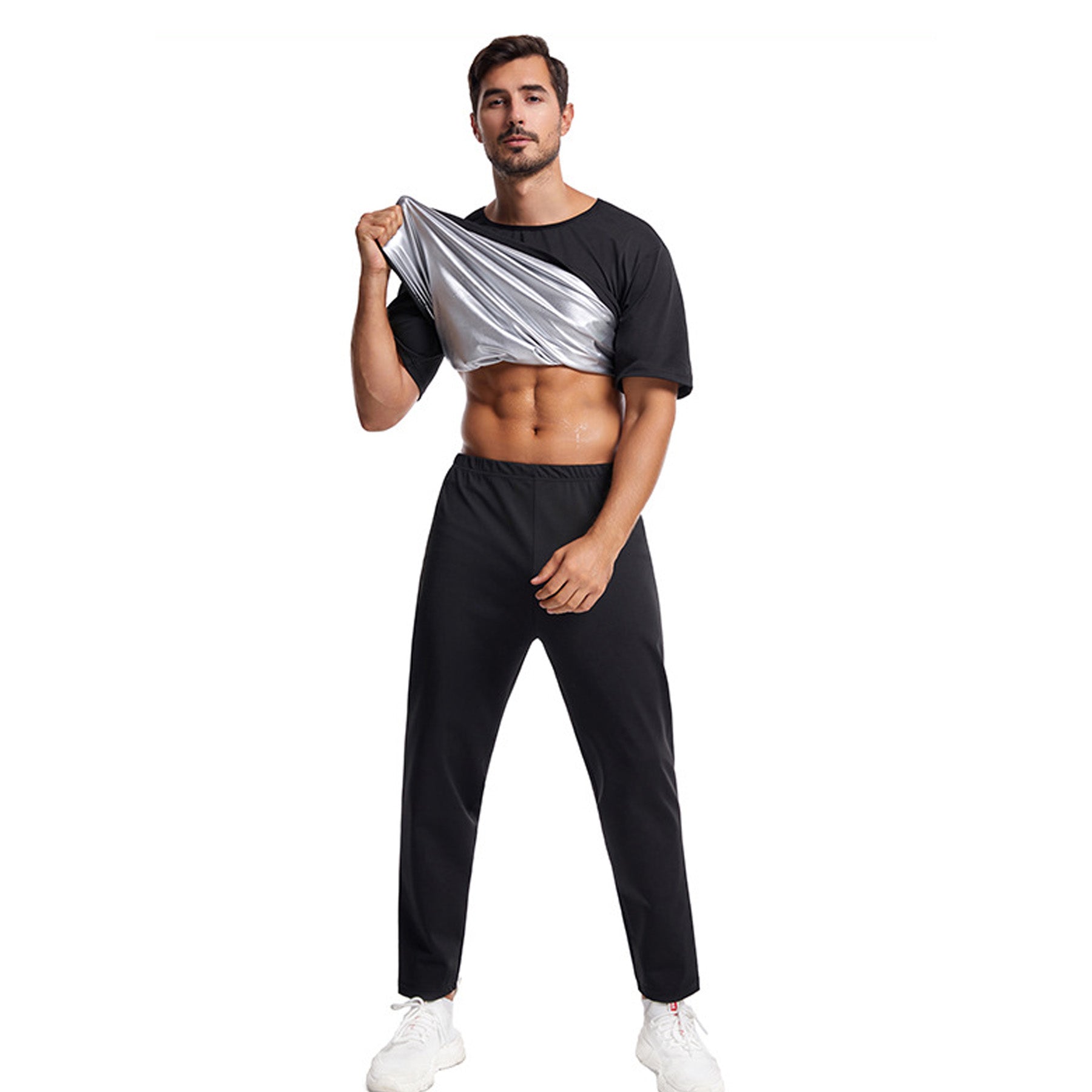 Solid Color Silver Coating Heat Trapping Sauna Sweat Workout Top - Quaworth