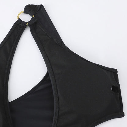 Solid Color Ring Connect Bikini Swimsuit - Quaworth