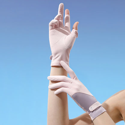 Split Color Sunscreen Silicon Nonslip Touchscreen Ice Silk Wrist Band Wrist Gloves - Quaworth
