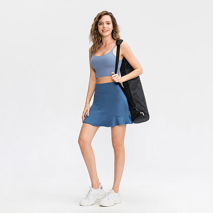 Solid Color High Rise Inner Pocket Sport Skort - Quaworth