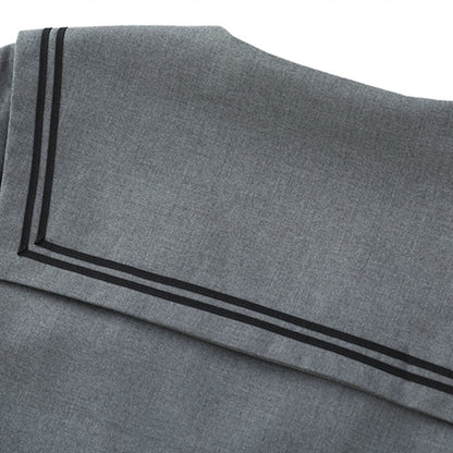 Gray Broad Collar Two Black Line Square Flap Cravat Bow Sailor School Uniform - Quaworth