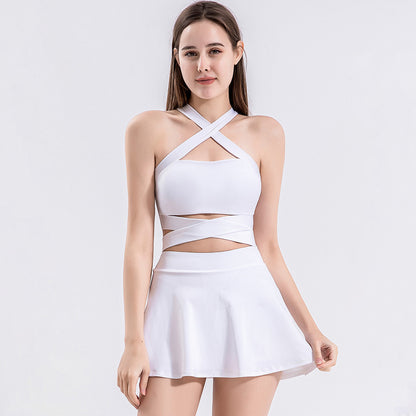 Solid Color Crisscross Padded Workout Tank Top - Quaworth