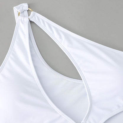 Solid Color Ring Connect Bikini Swimsuit - Quaworth