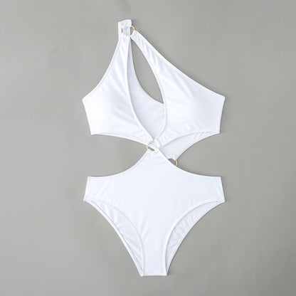 Solid Color Ring Connect Bikini Swimsuit - Quaworth