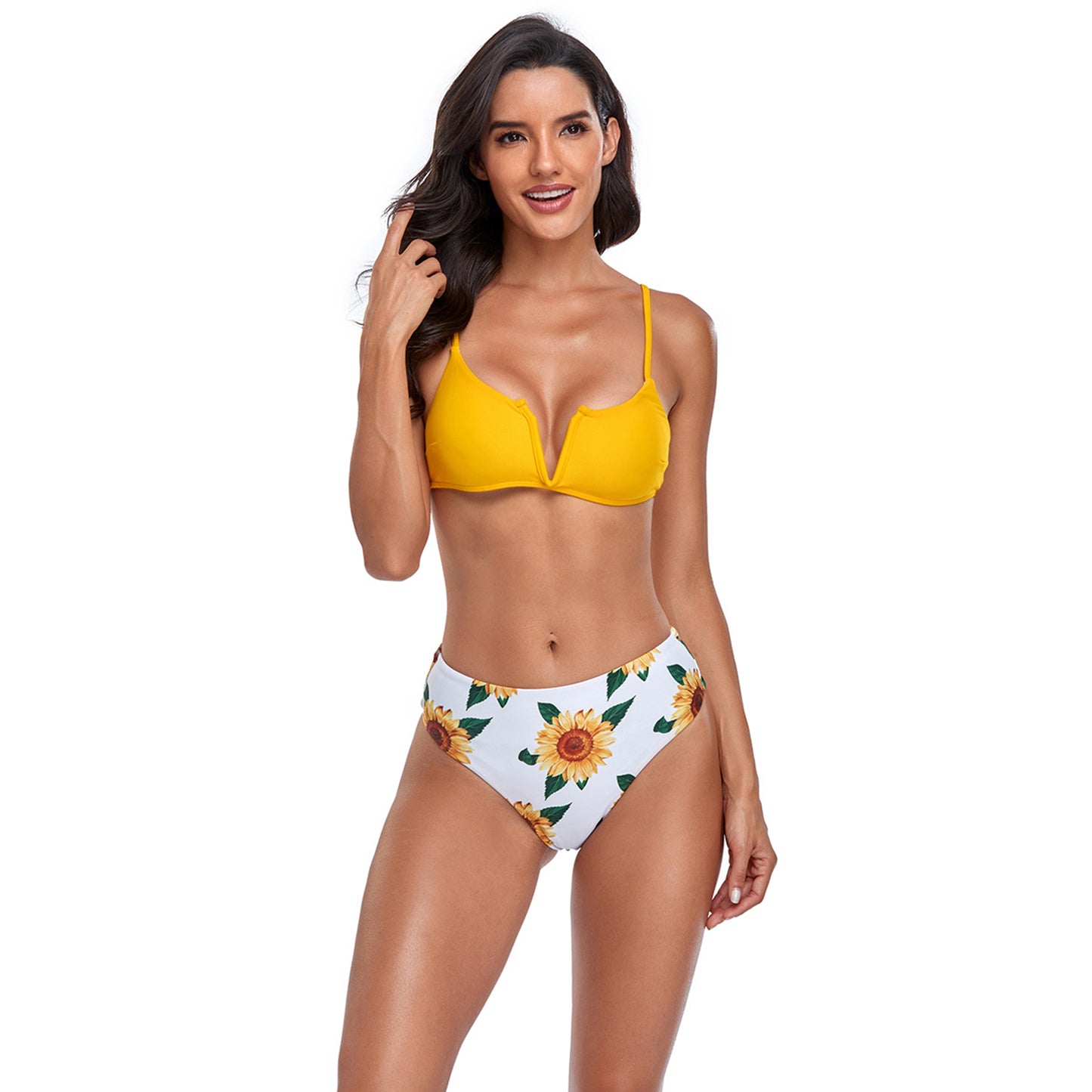 Floral Print V Bralette High Rise Split Bikini Swimsuit Set - Quaworth