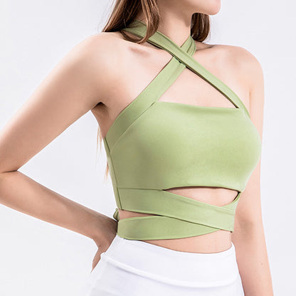 Solid Color Crisscross Padded Workout Tank Top - Quaworth