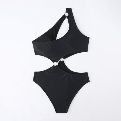 Solid Color Ring Connect Bikini Swimsuit - Quaworth