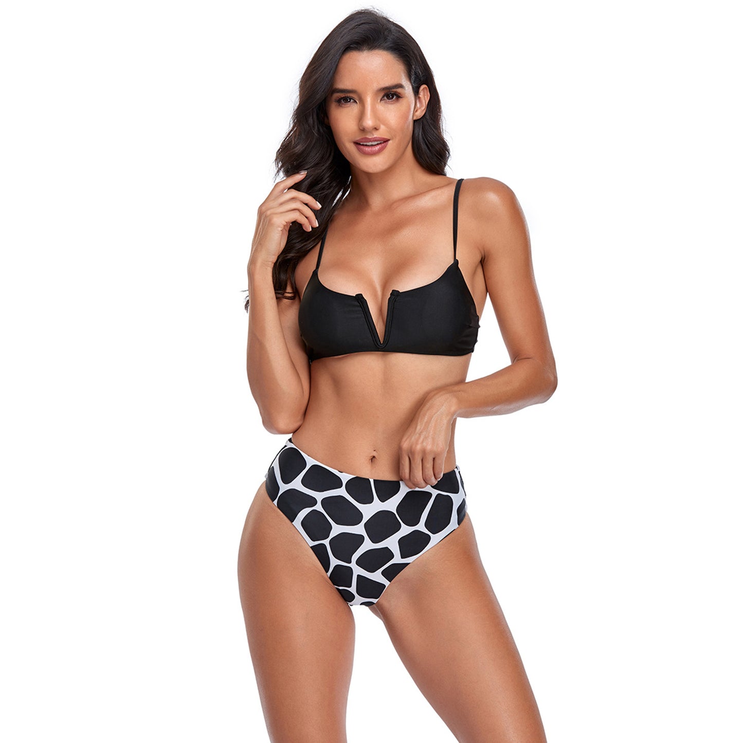 Floral Print V Bralette High Rise Split Bikini Swimsuit Set - Quaworth