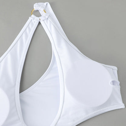Solid Color Ring Connect Bikini Swimsuit - Quaworth
