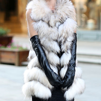 Solid Color Thermal Leather Velvet Lined Elbow Gloves - Quaworth