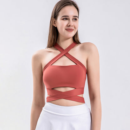 Solid Color Crisscross Padded Workout Tank Top - Quaworth