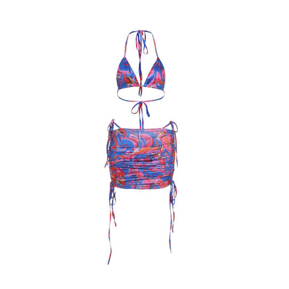Oil Paint Pattern Bikini Skirt Swimsuit Set - Quaworth
