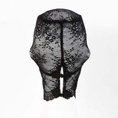 Lace Floral Embroidered Hood Mask - Quaworth