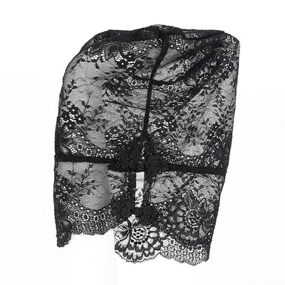 Lace Floral Embroidered Hood Mask - Quaworth