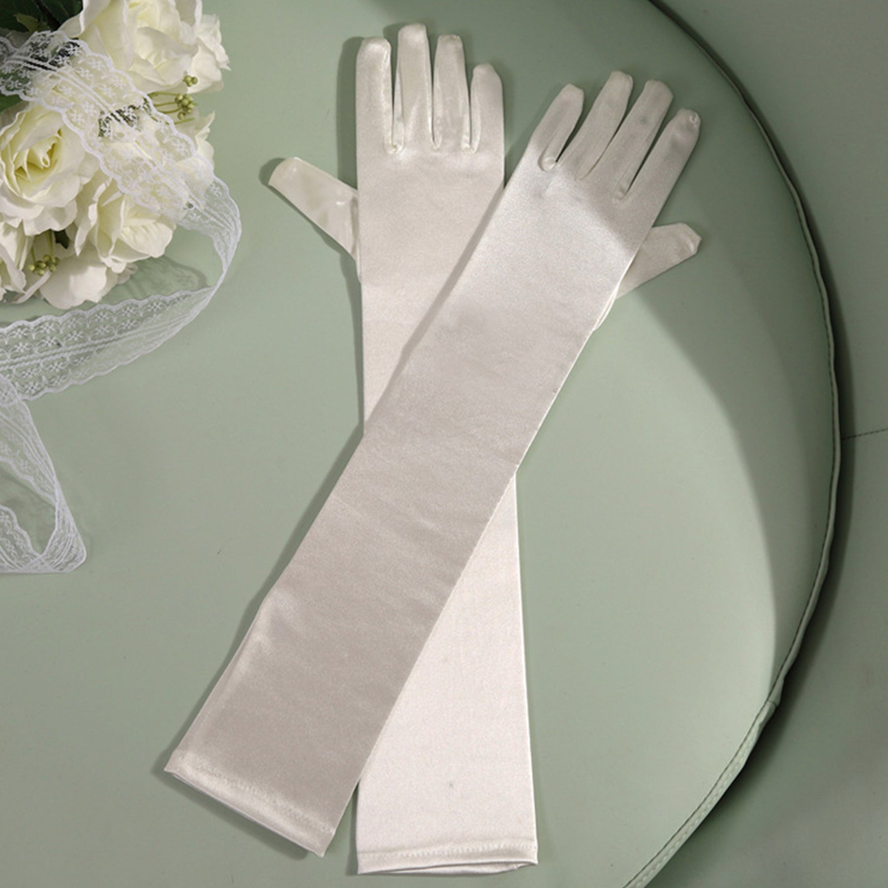 Satin Solid Color Elbow Gloves - Quaworth